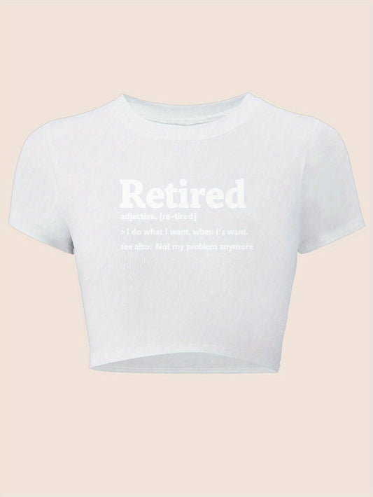 "Retired" Y2K Baby Tee - Black Slim Fit Graphic Crop