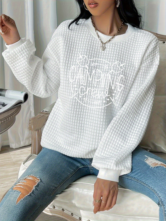 Camping Adventure Waffle Knit Sweatshirt - Tent & Campfire Print
