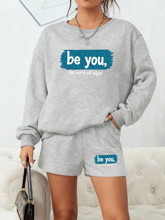 "Be You" Minimalist Cozy Lounge Set - Sweatshirt & Shorts