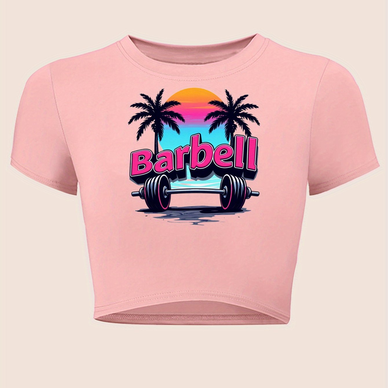 Women's Barbell Crop Top - Retro Sunset Weightlifting Tee