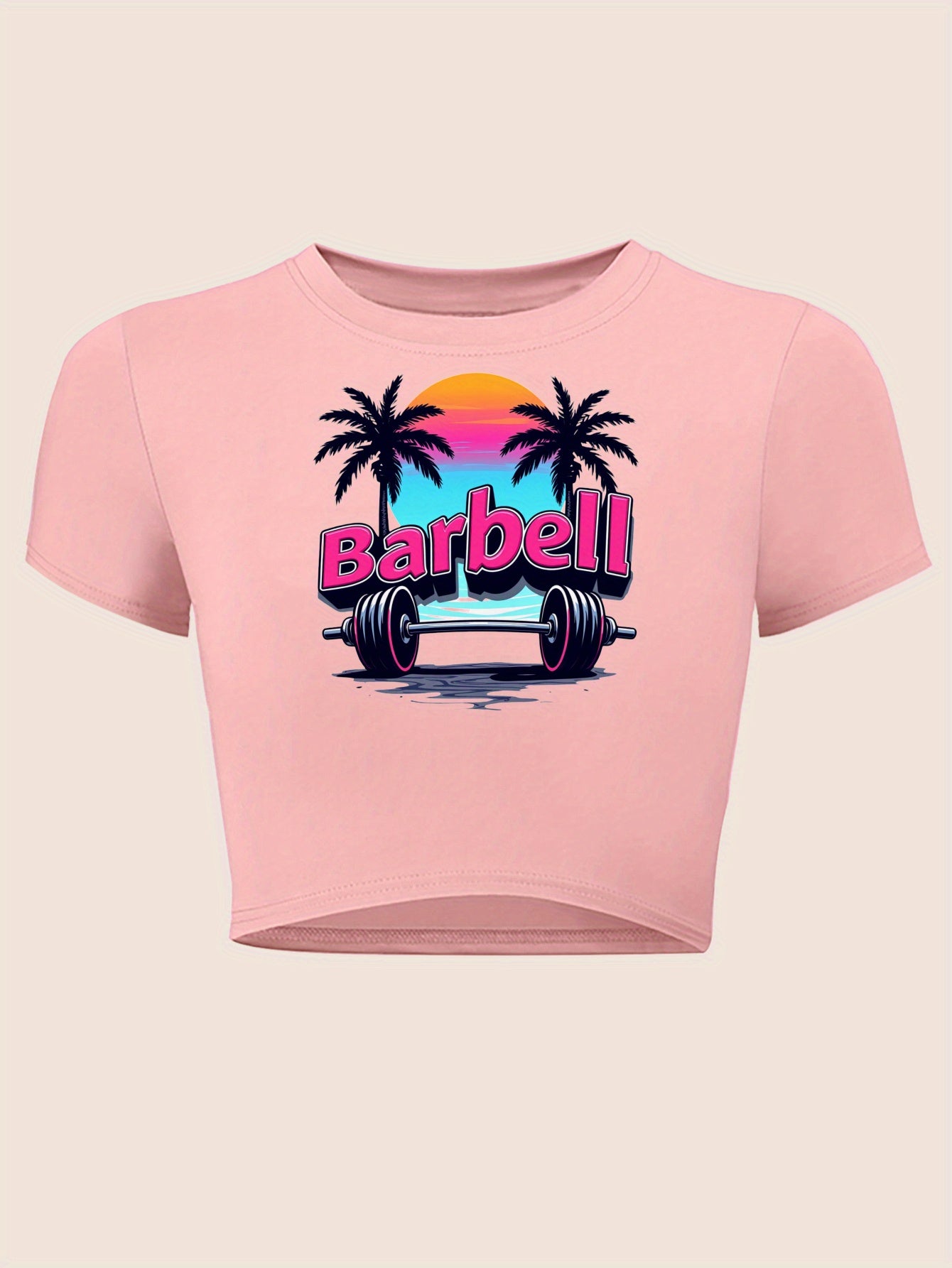 Women's Barbell Crop Top - Retro Sunset Weightlifting Tee