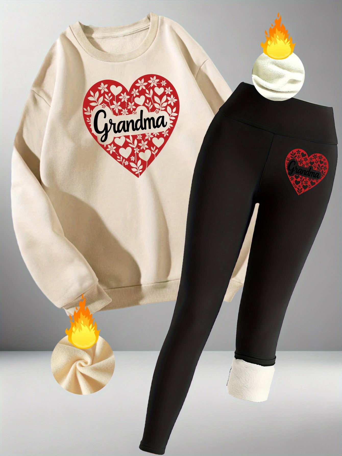 The "Grandma" Heart Set - Cozy Fleece-Lined Loungewear