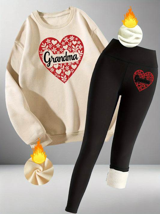 The "Grandma" Heart Set - Cozy Fleece-Lined Loungewear