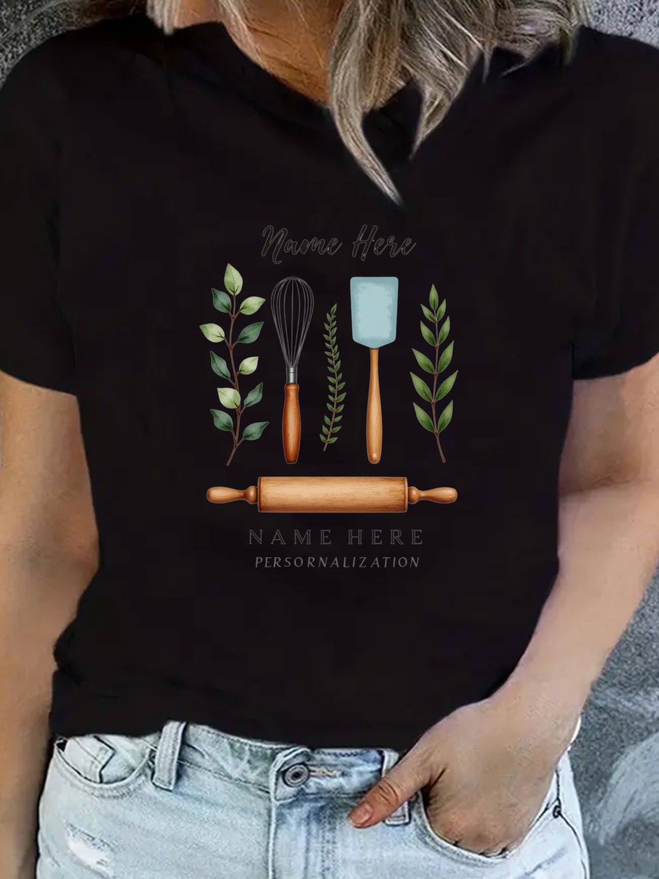 Personalized Baking T-Shirt Watercolor Utensils &amp; Rolling Pin - Gift for Baker
