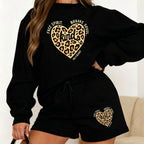 "Kind" Leopard Heart Lounge Set - Sweatshirt & Shorts