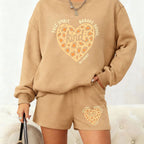 "Kind" Leopard Heart Lounge Set - Sweatshirt & Shorts