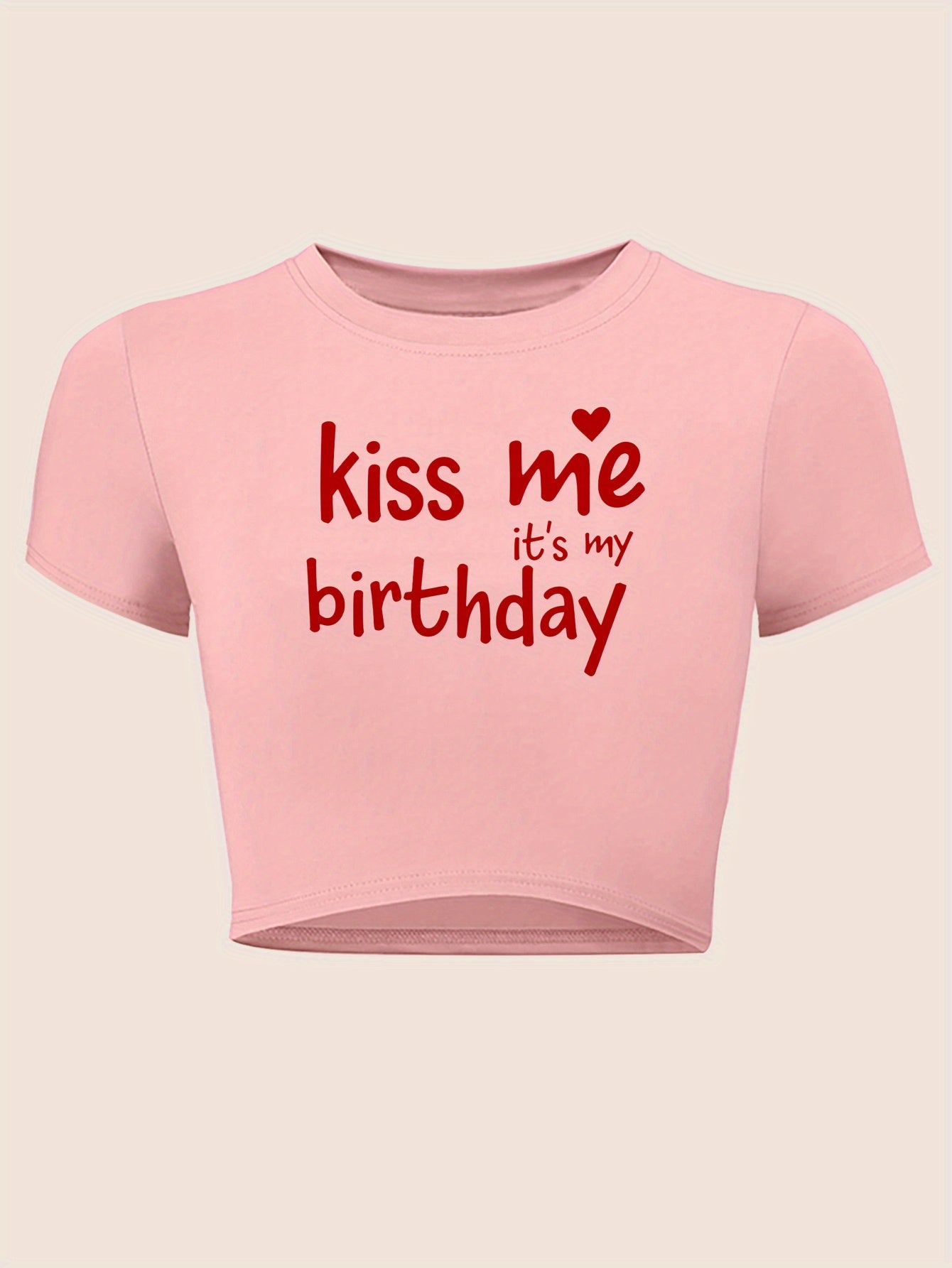 Women’s “KISS ME IT’s MY BIRTHDAY” Y2K Graphic Crop Top – Black Slim Fit Tee with Heart Design
