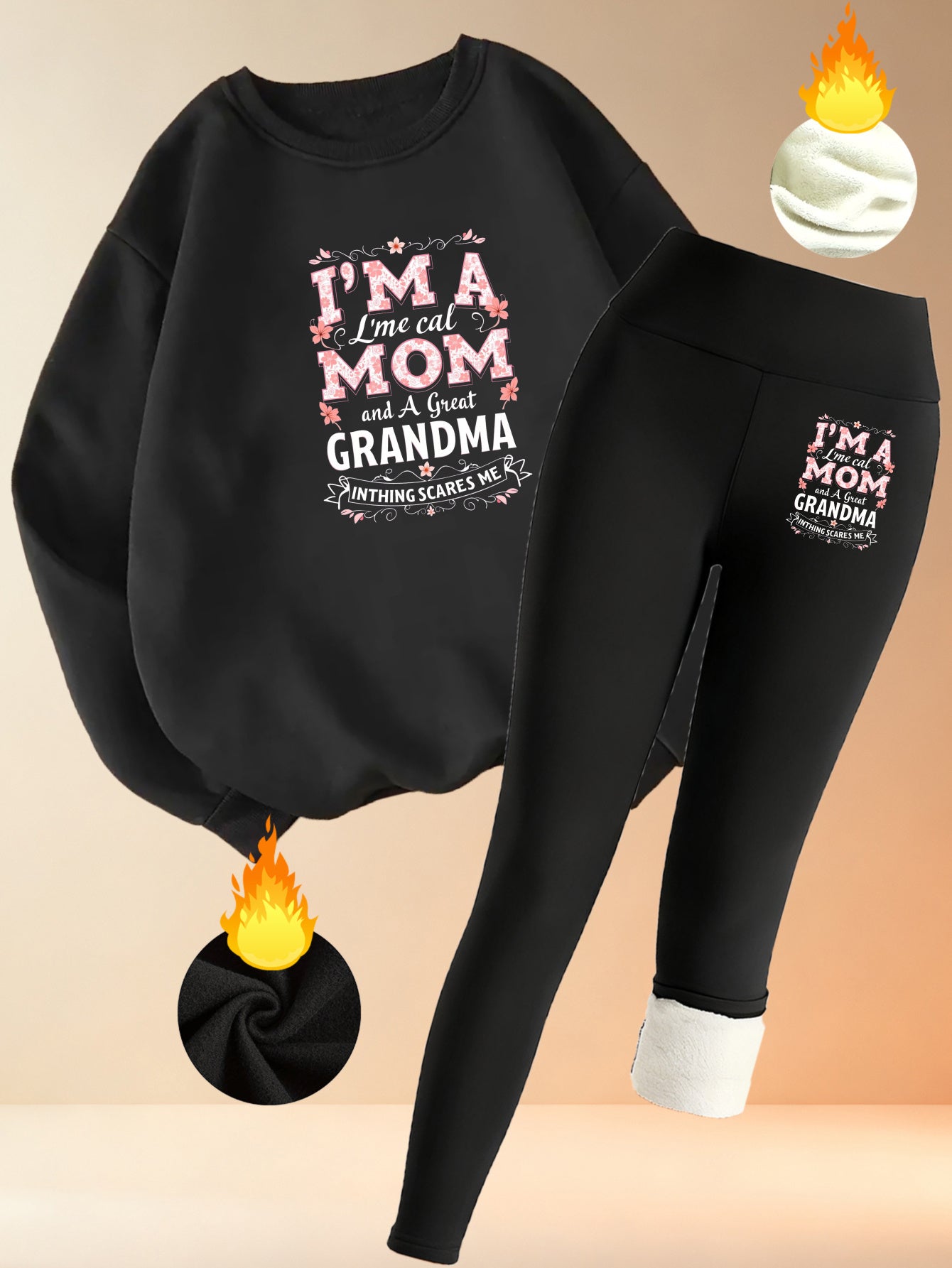 "I'm A Mom And A Great Grandma" Cozy Lounge Set - Sweatshirt &amp; Fleece-Lined Leggings