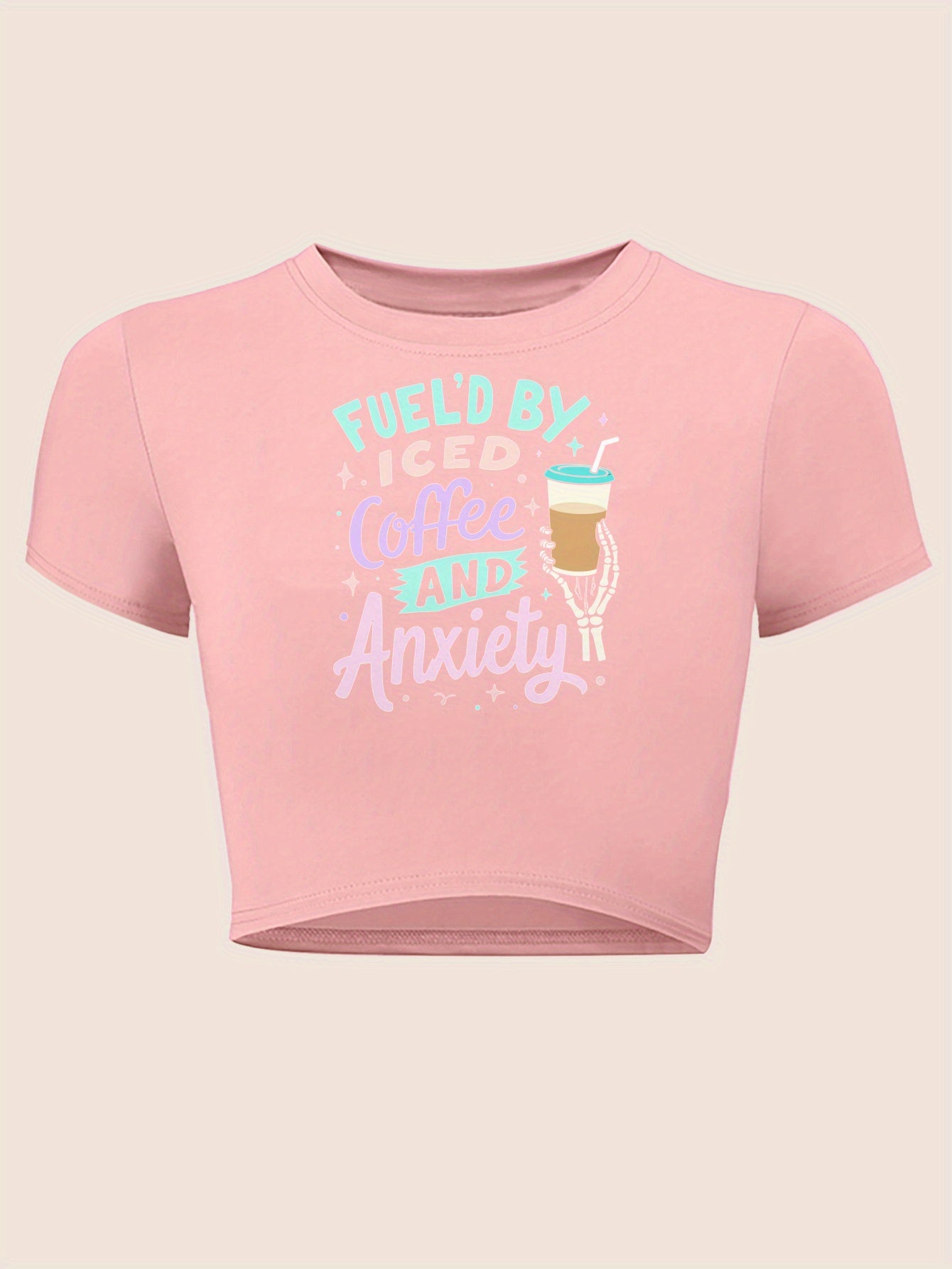 Women's Graphic Baby Tee - Fueled By Coffee &amp; Anxiety Print