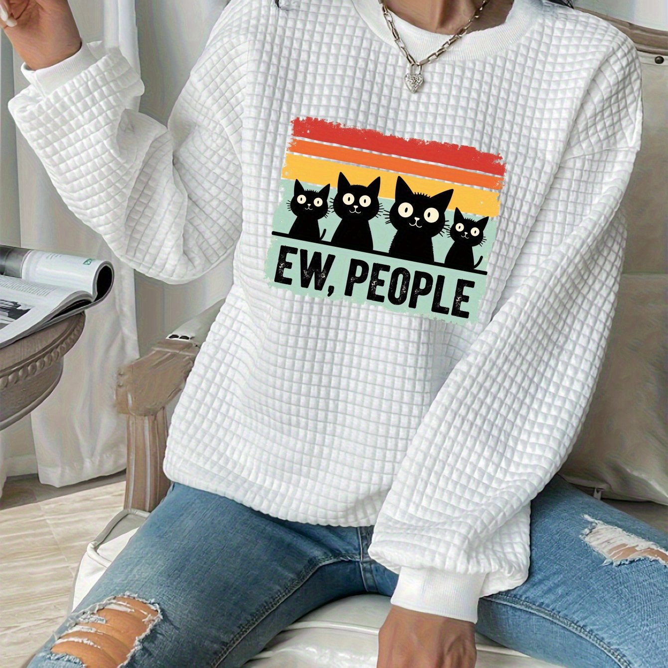 "Ew, People" Waffle Knit Sweatshirt - Funny Introvert Graphic