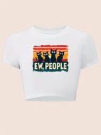 "Ew, People" Y2K Baby Tee - Striped Black Cat Graphic