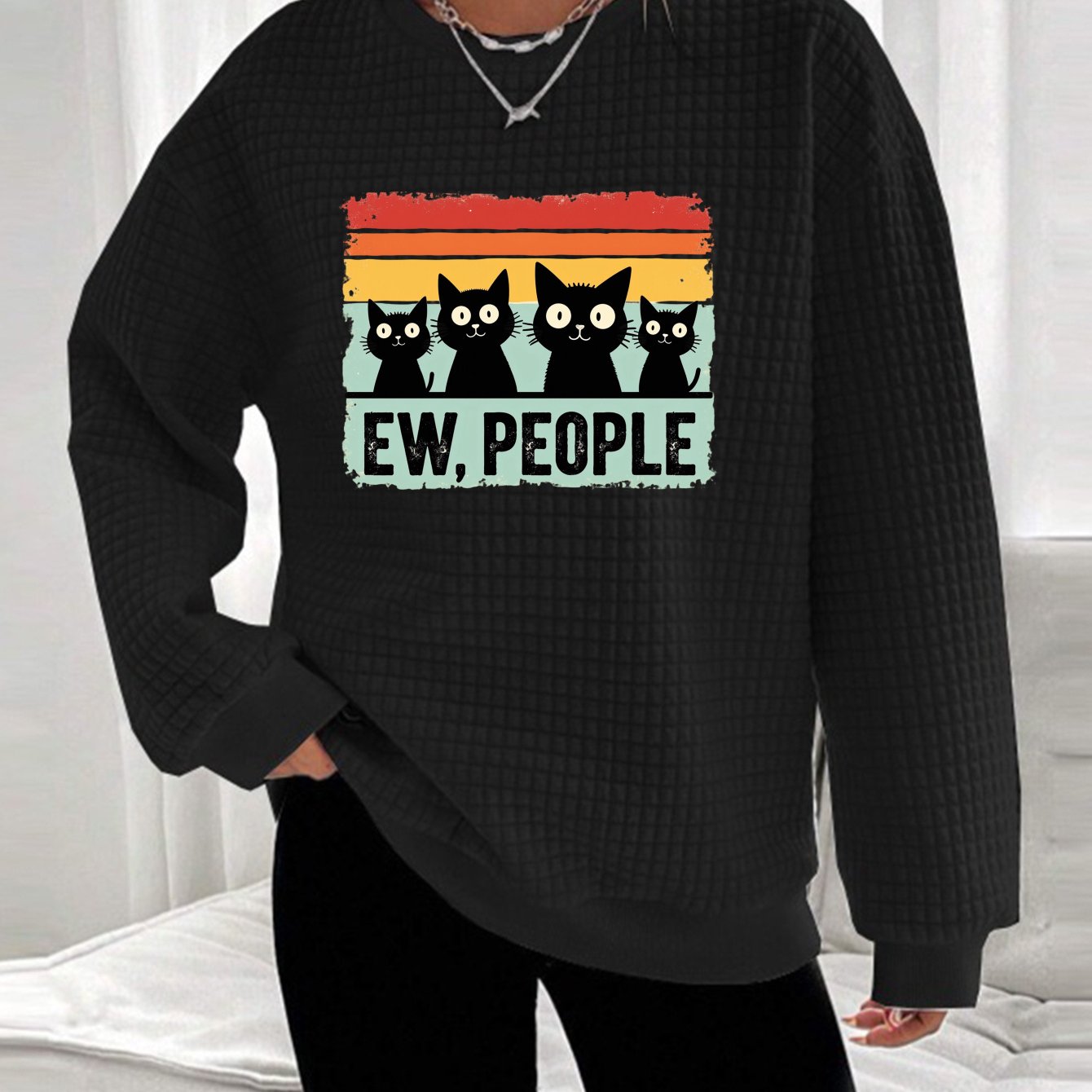 "Ew, People" Waffle Knit Sweatshirt - Funny Introvert Graphic