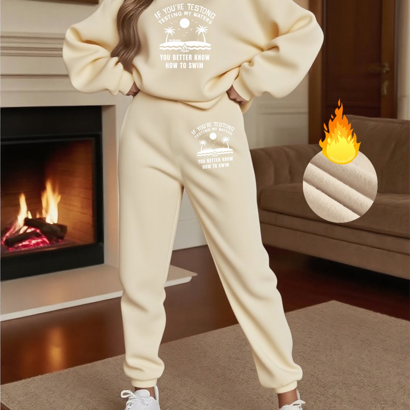 Oversized Plush Lounge Set - Warm Sweatshirt & Drawstring Pants
