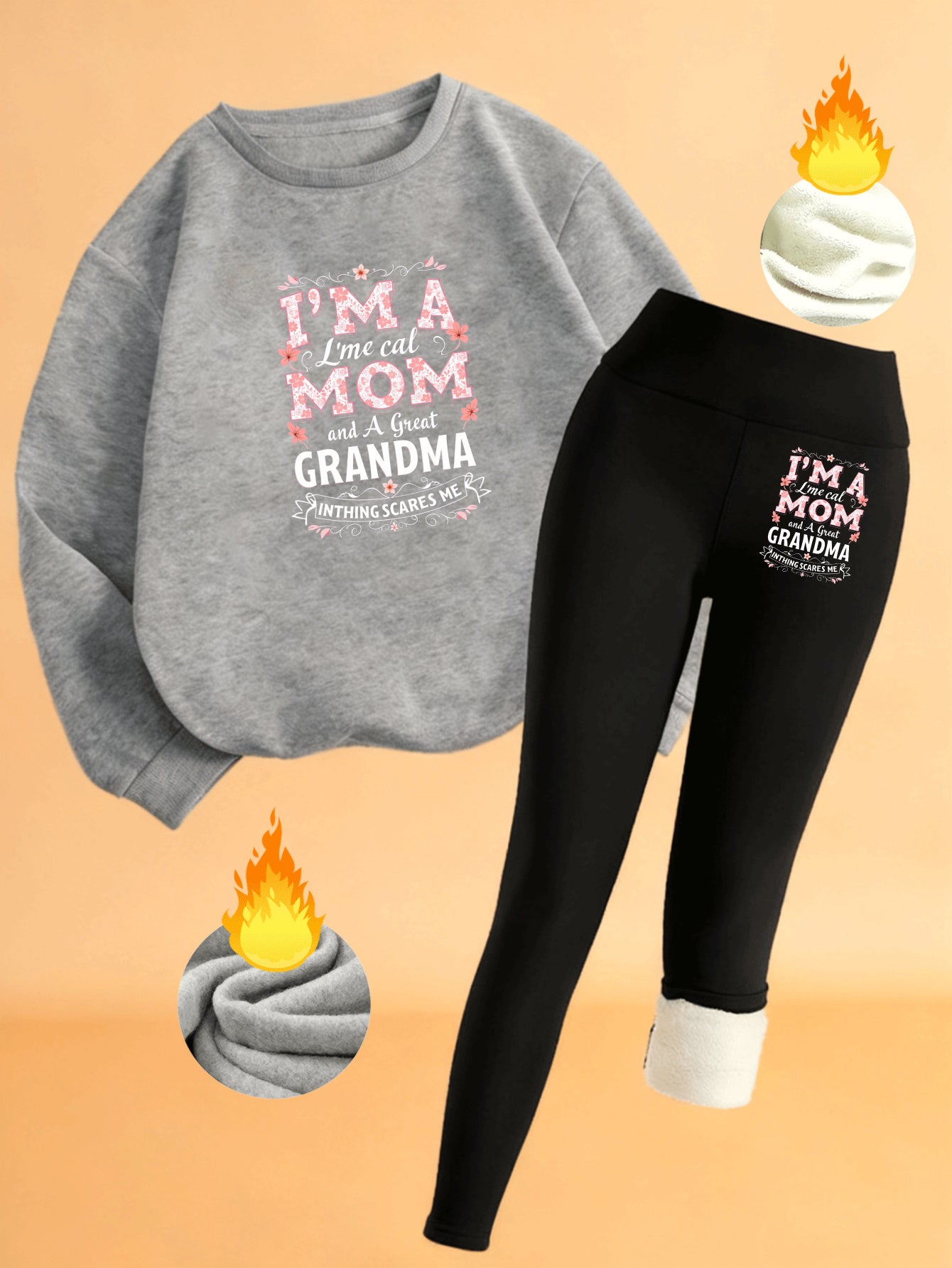 "I'm A Mom And A Great Grandma" Cozy Lounge Set - Sweatshirt &amp; Fleece-Lined Leggings