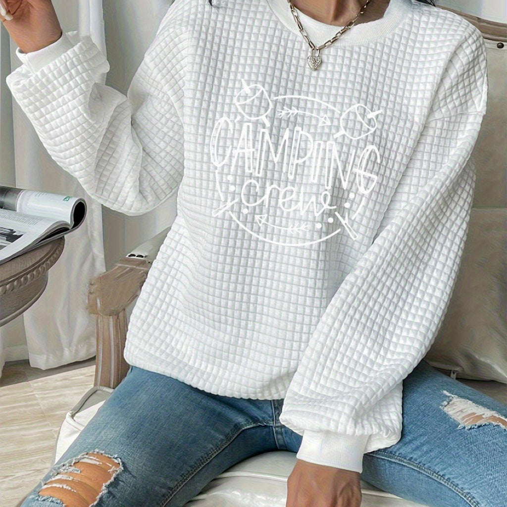 Camping Adventure Waffle Knit Sweatshirt - Tent & Campfire Print