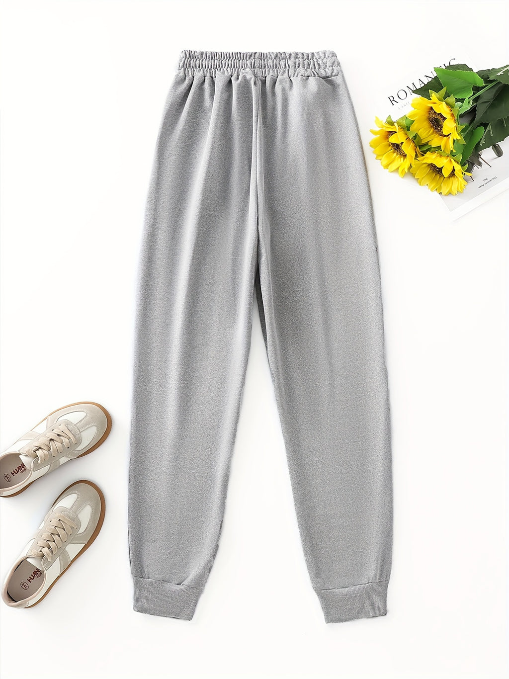 "Love" Heartbeat Graphic Joggers - Black Drawstring Pants