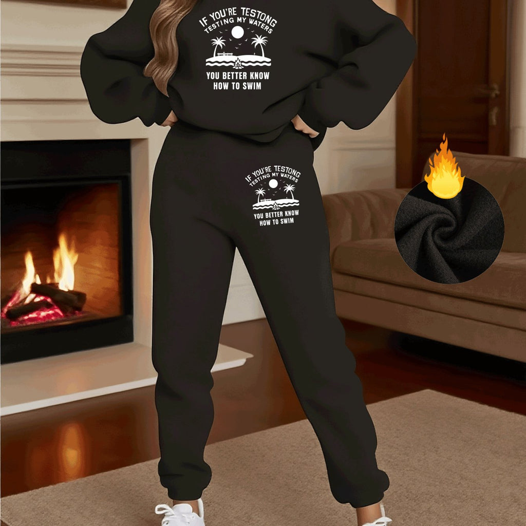 Oversized Plush Lounge Set - Warm Sweatshirt & Drawstring Pants