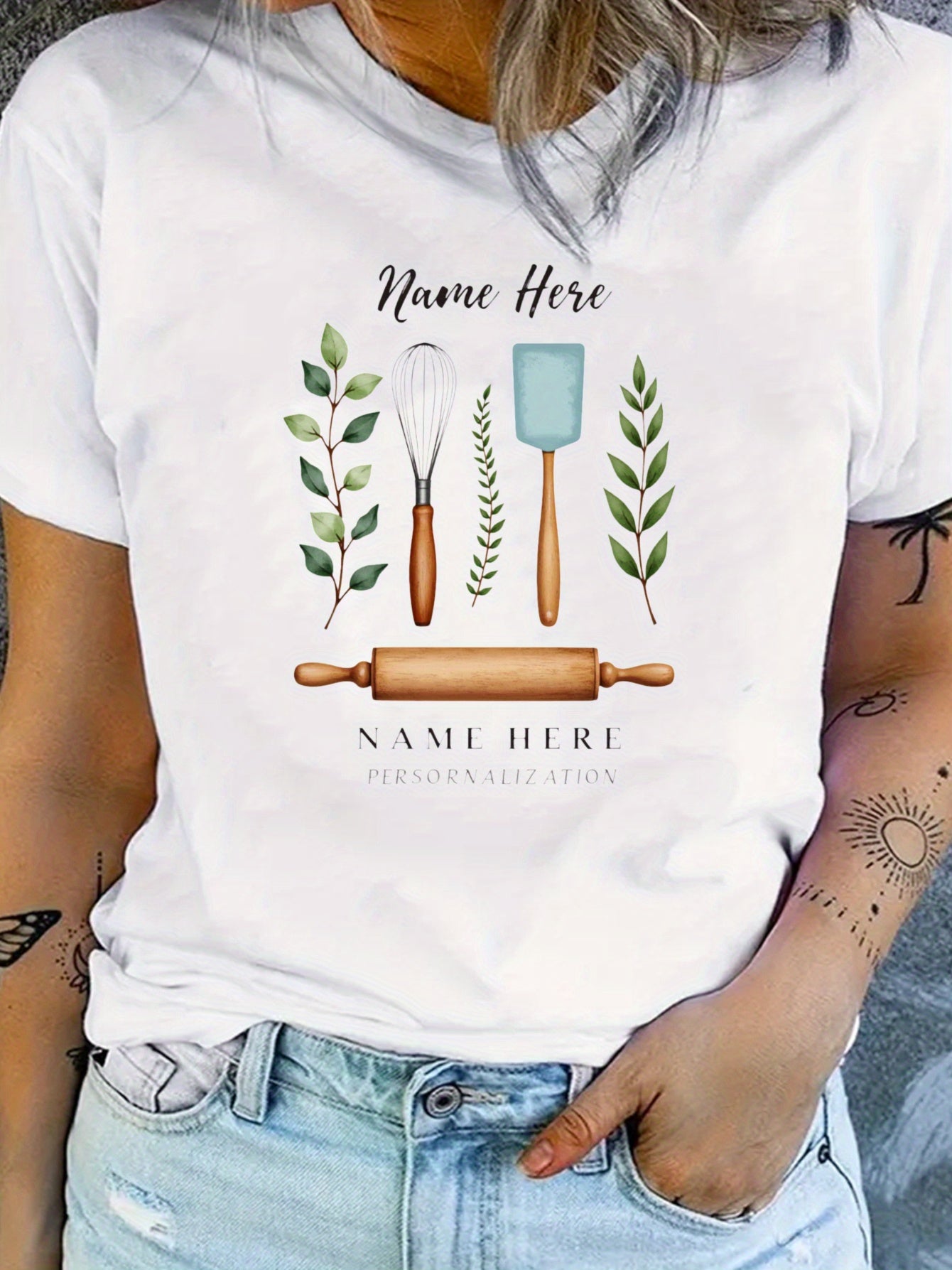 Personalized Baking T-Shirt Watercolor Utensils &amp; Rolling Pin - Gift for Baker
