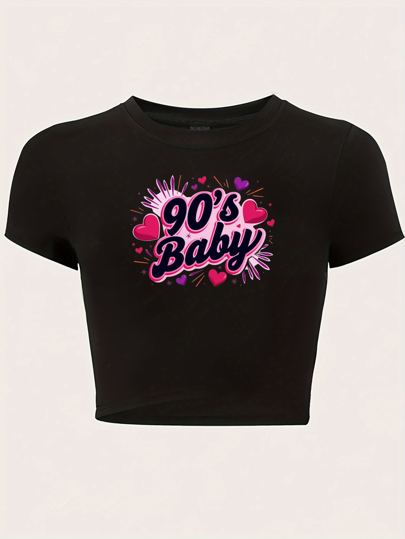 Stretchy Women's Crop Top T-Shirt with Graphic Print Y2K Crew Neck Tee, Slim Fit for Summer