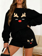 "Red Nose" Reindeer Fleece Lounge Set - Christmas Sweatshirt & Shorts