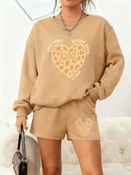 "Kind" Leopard Heart Lounge Set - Sweatshirt & Shorts