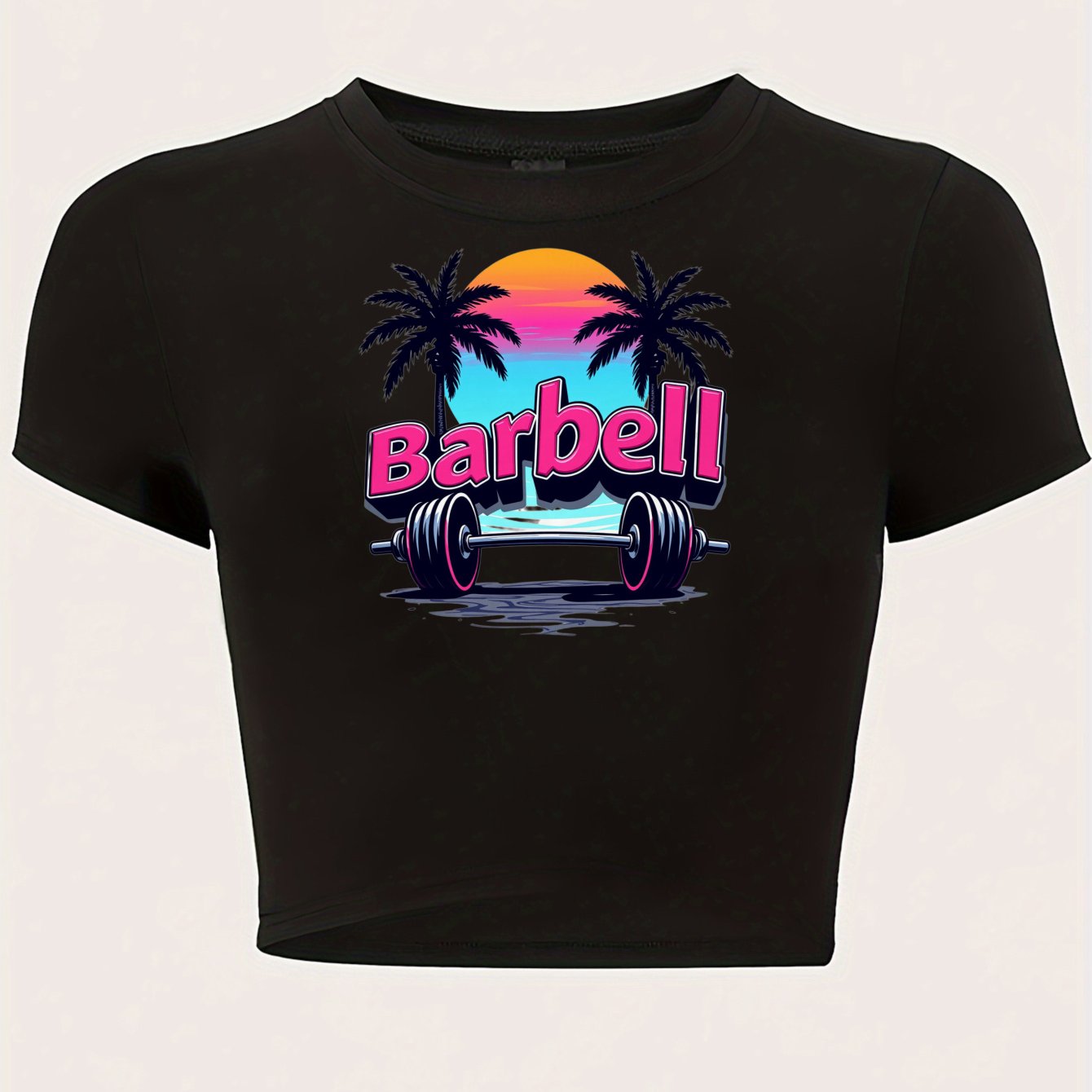 Women's Barbell Crop Top - Retro Sunset Weightlifting Tee