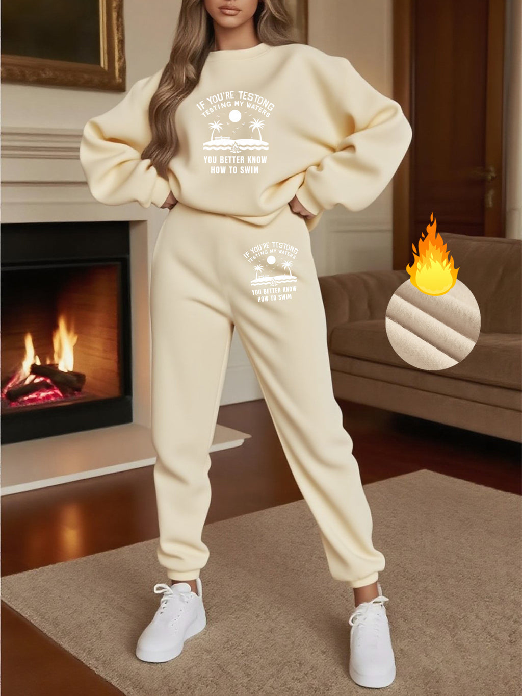 Oversized Plush Lounge Set - Warm Sweatshirt & Drawstring Pants