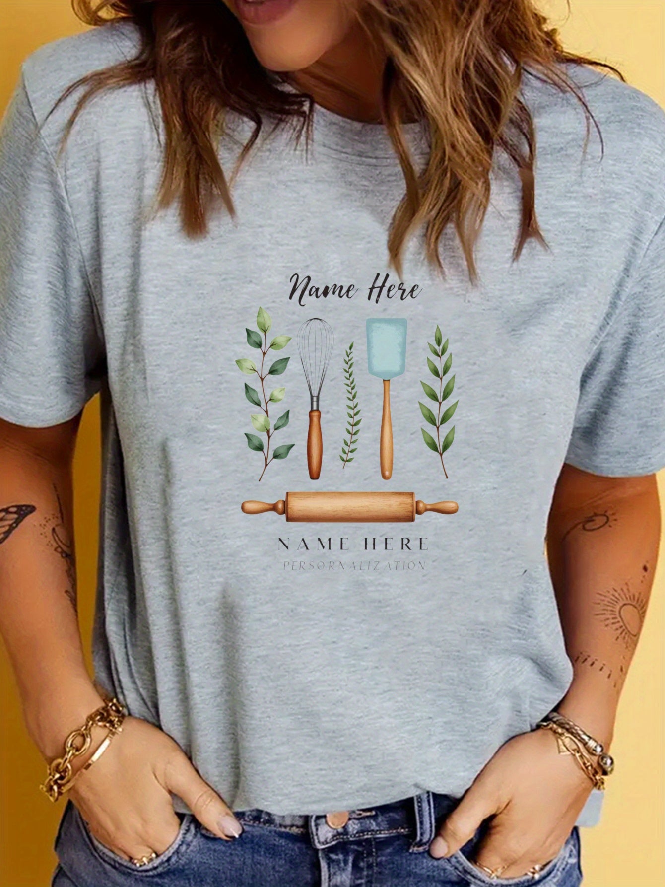 Personalized Baking T-Shirt Watercolor Utensils &amp; Rolling Pin - Gift for Baker