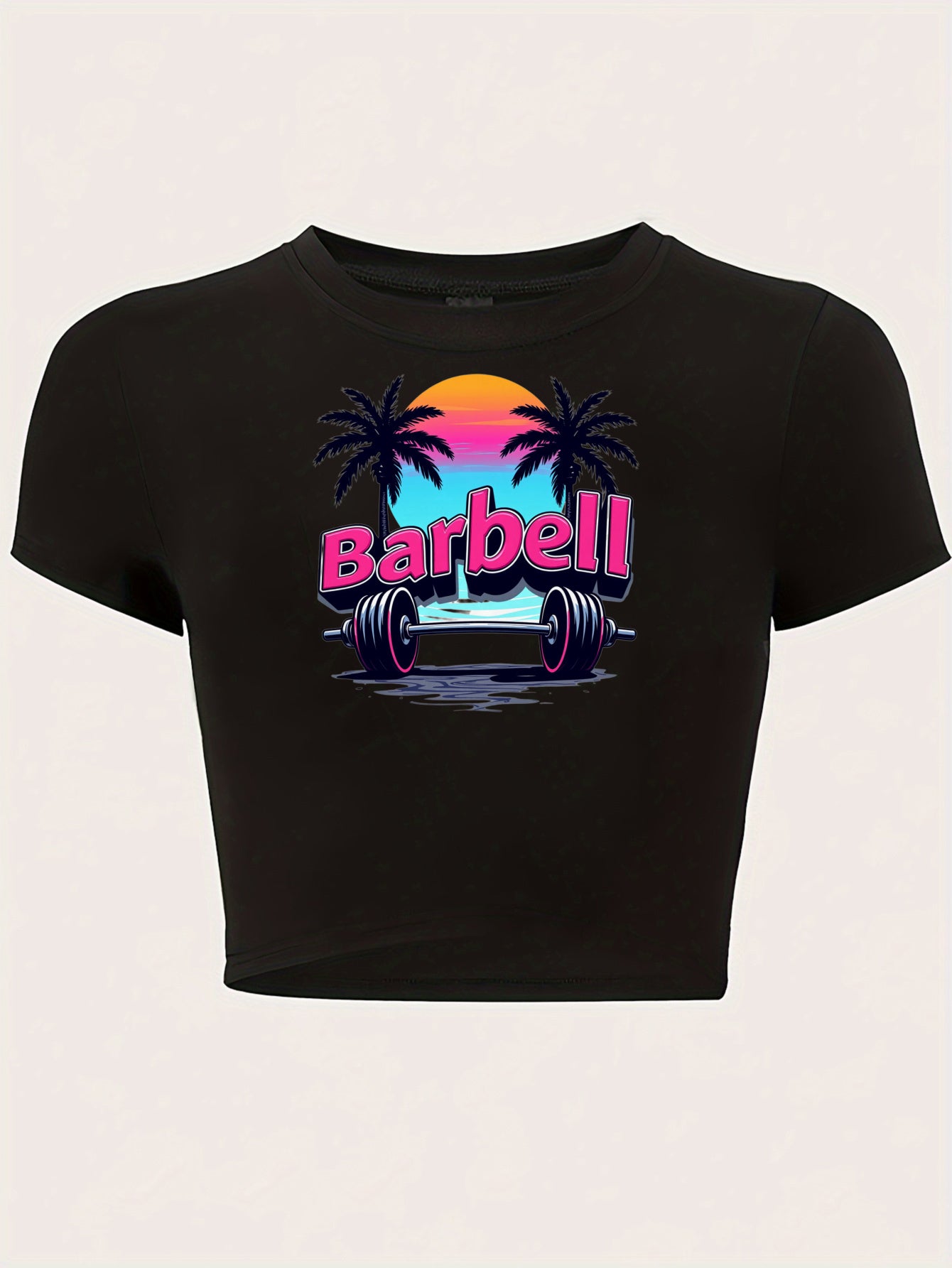 Women's Barbell Crop Top - Retro Sunset Weightlifting Tee