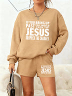 "Jesus Dropped The Charges" Christian Lounge Set - Sweatshirt & Shorts