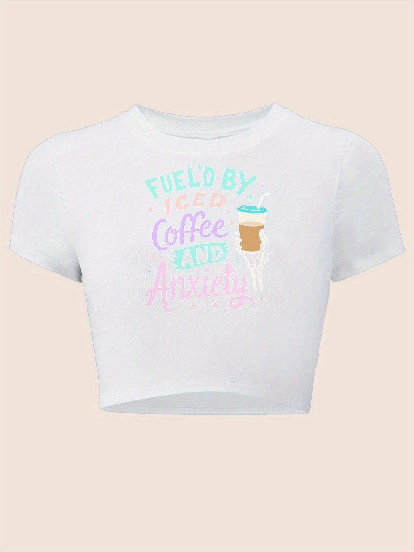 Women's Graphic Baby Tee - Fueled By Coffee &amp; Anxiety Print