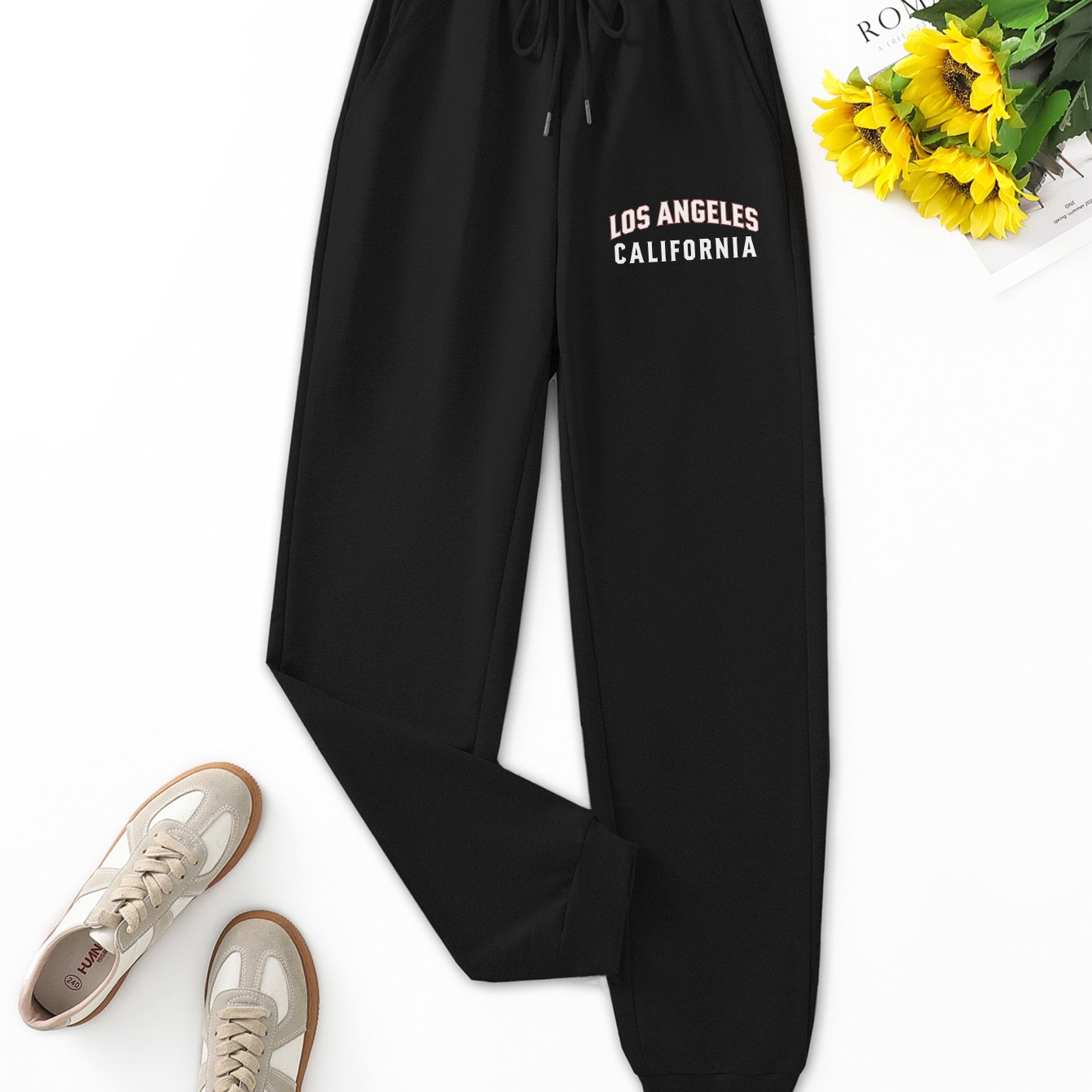 "Los Angeles California" Streetwear Joggers - Black Graphic Sweatpants
