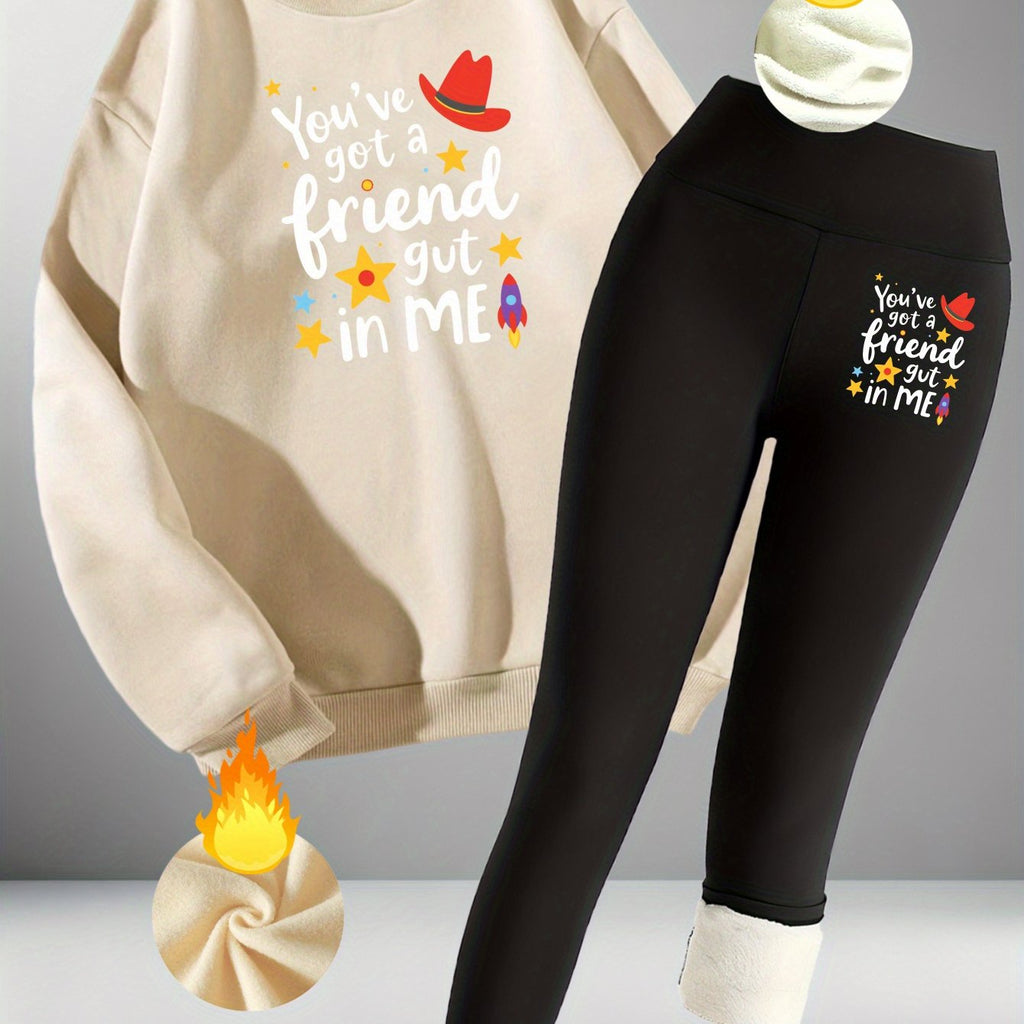 "You Are My Friend" Cozy Lounge Set - Sweatshirt &amp; Fleece-Lined Leggings