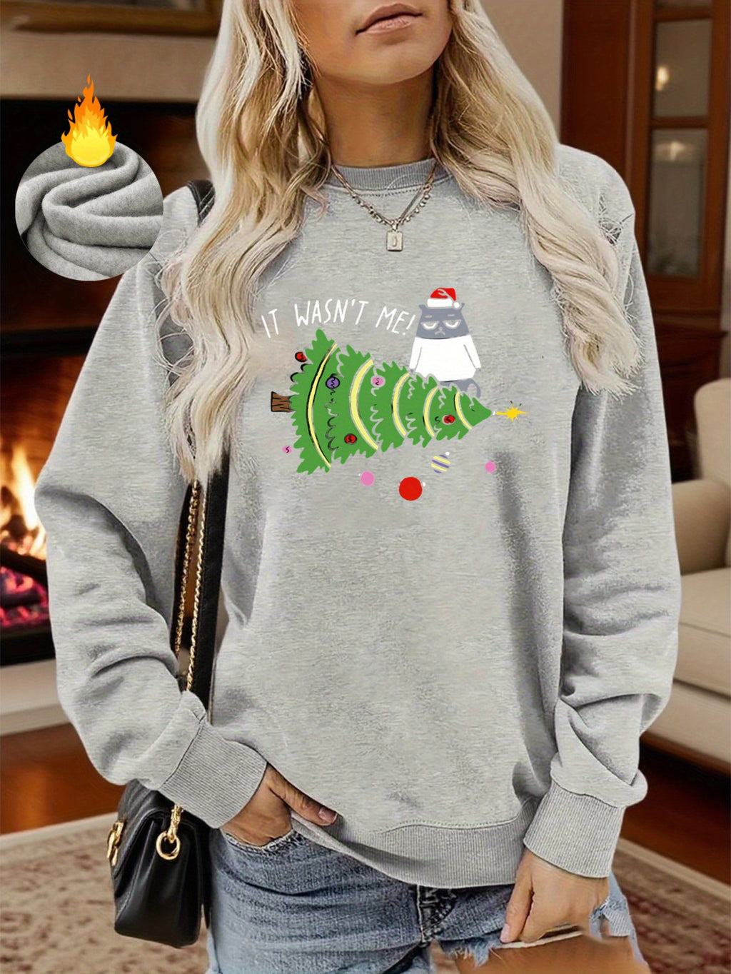 "It Wasn't Me" Funny Christmas Tree Sweatshirt - Grey Crewneck
