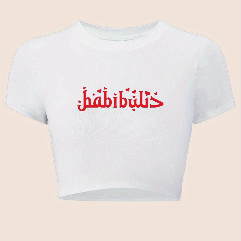 "Habibi" Y2K Baby Tee - Red Graphic Print