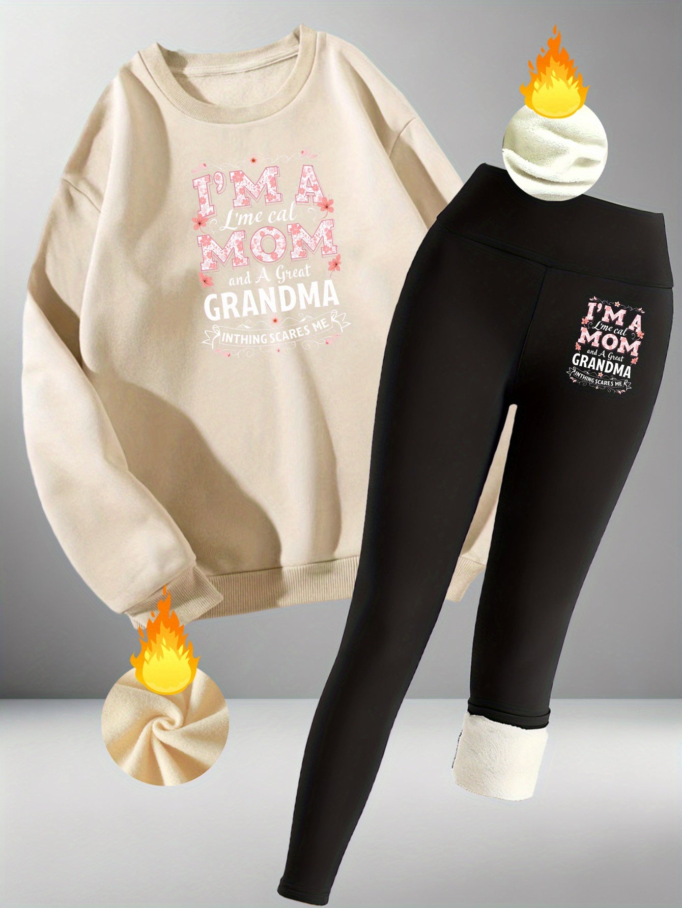 "I'm A Mom And A Great Grandma" Cozy Lounge Set - Sweatshirt &amp; Fleece-Lined Leggings