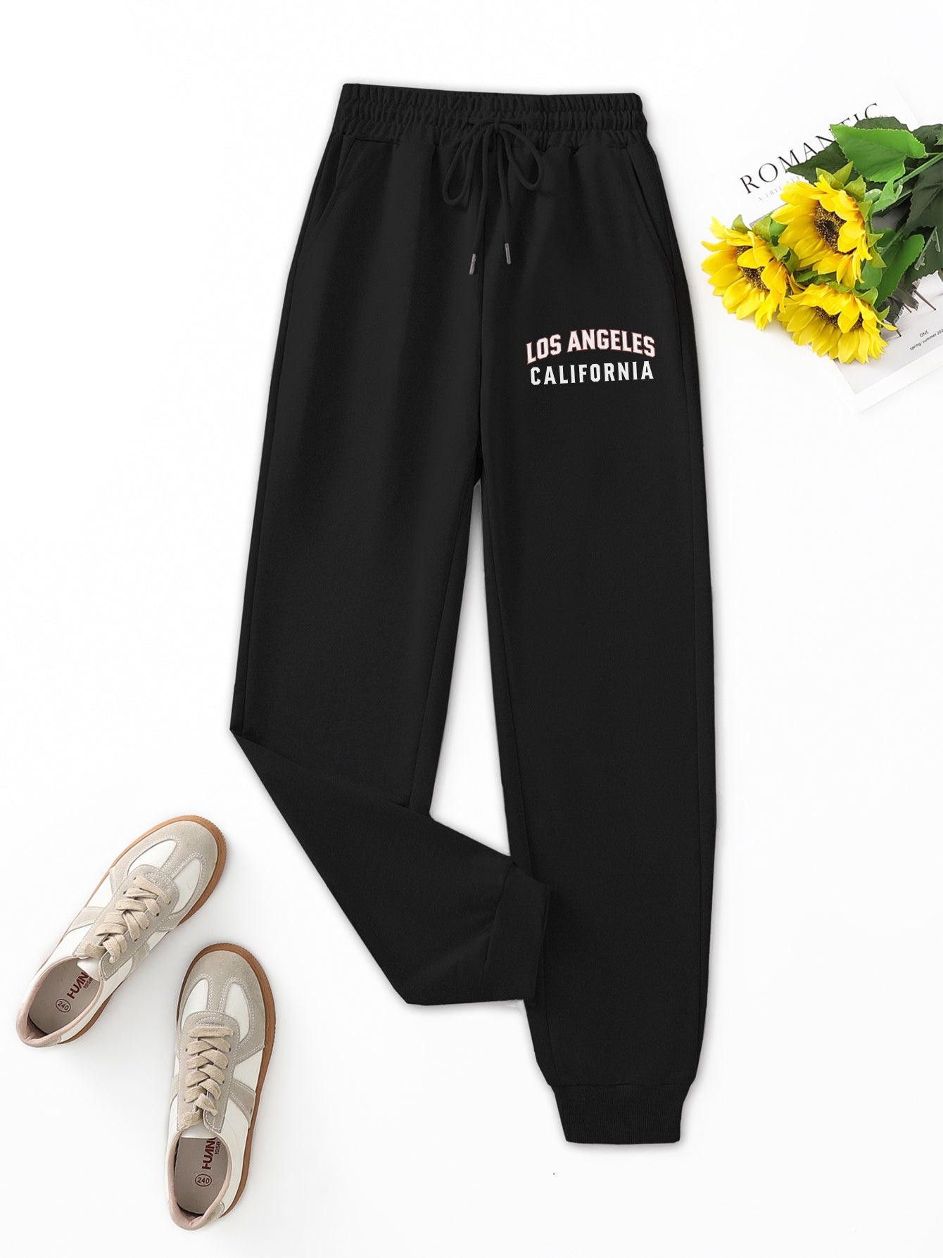 "Los Angeles California" Streetwear Joggers - Black Graphic Sweatpants