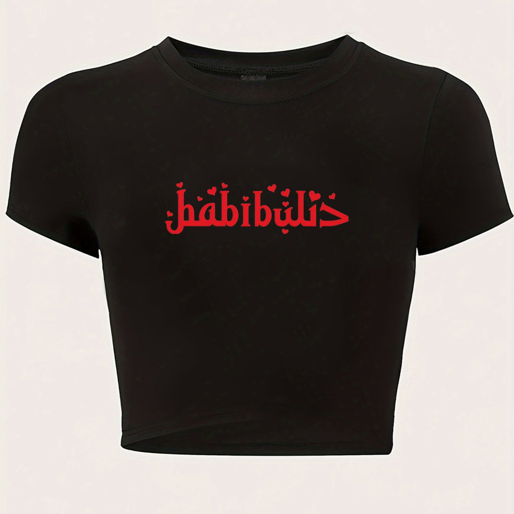 "Habibi" Y2K Baby Tee - Red Graphic Print