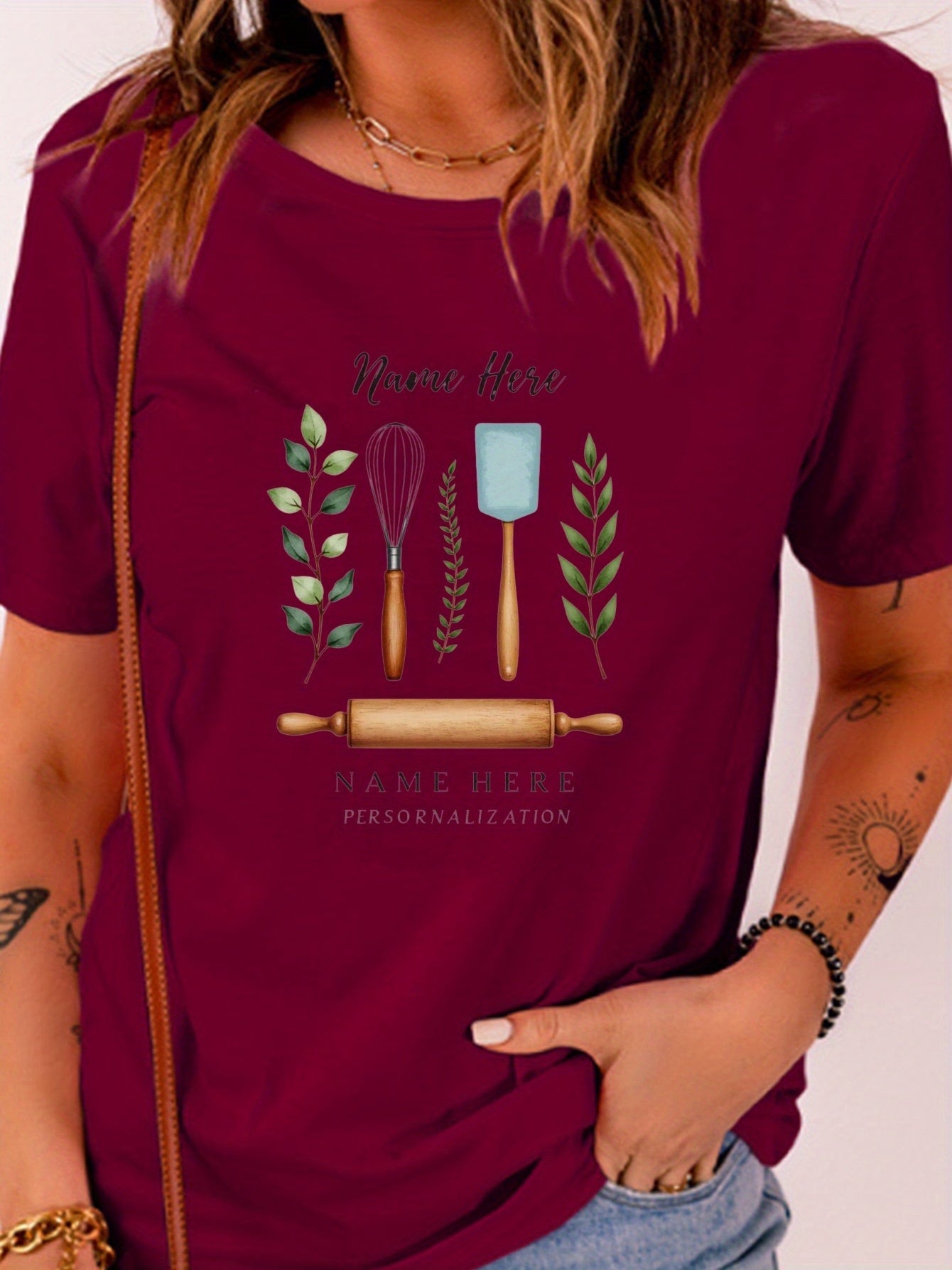 Personalized Baking T-Shirt Watercolor Utensils &amp; Rolling Pin - Gift for Baker