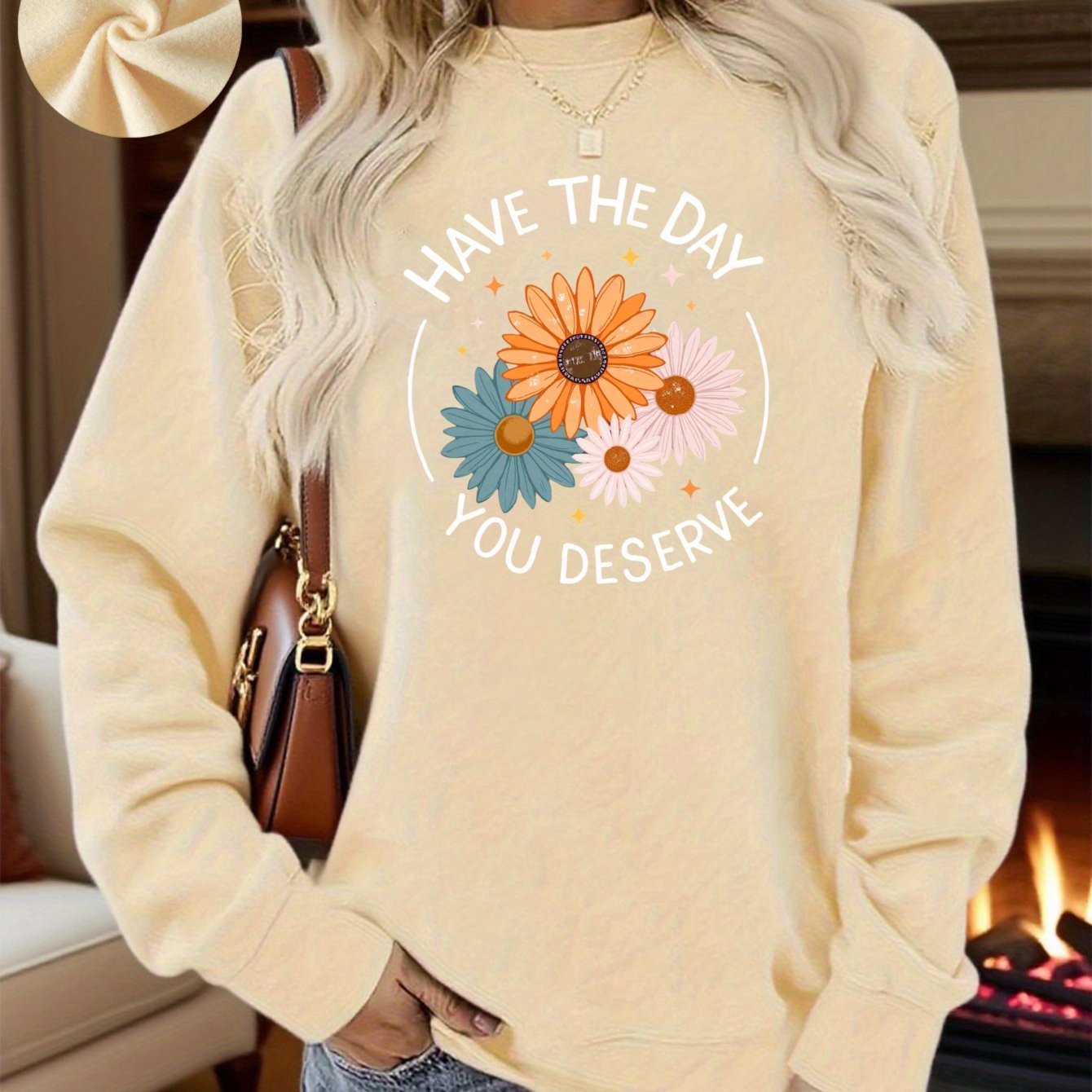 "Have The Day You Deserve" Sassy Graphic Hoodie - Floral Sun Design