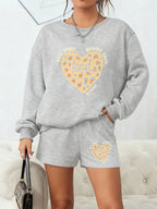 "Kind" Leopard Heart Lounge Set - Sweatshirt & Shorts