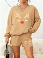 "Red Nose" Reindeer Fleece Lounge Set - Christmas Sweatshirt & Shorts