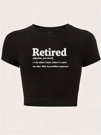 "Retired" Y2K Baby Tee - Black Slim Fit Graphic Crop