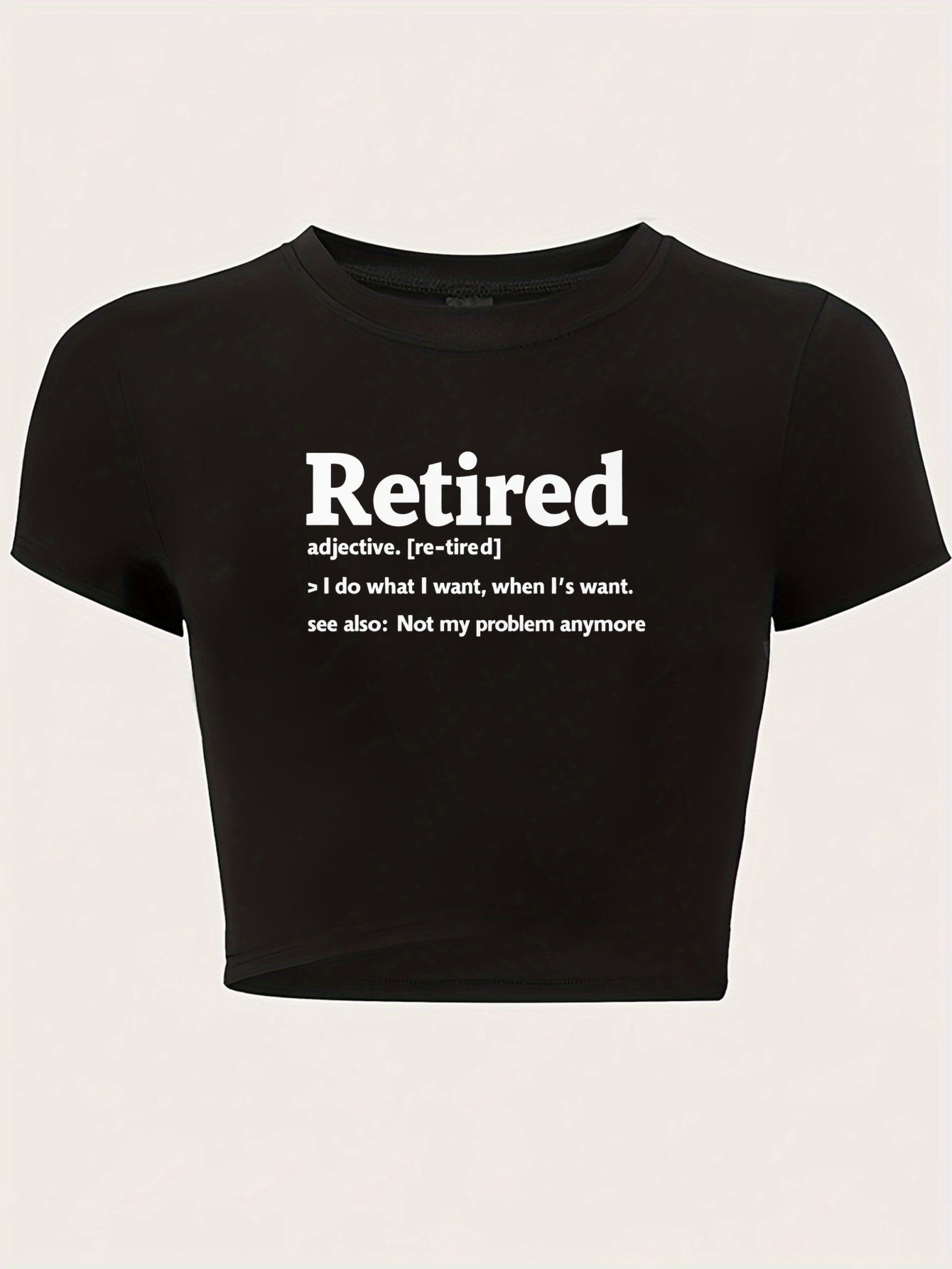 "Retired" Y2K Baby Tee - Black Slim Fit Graphic Crop