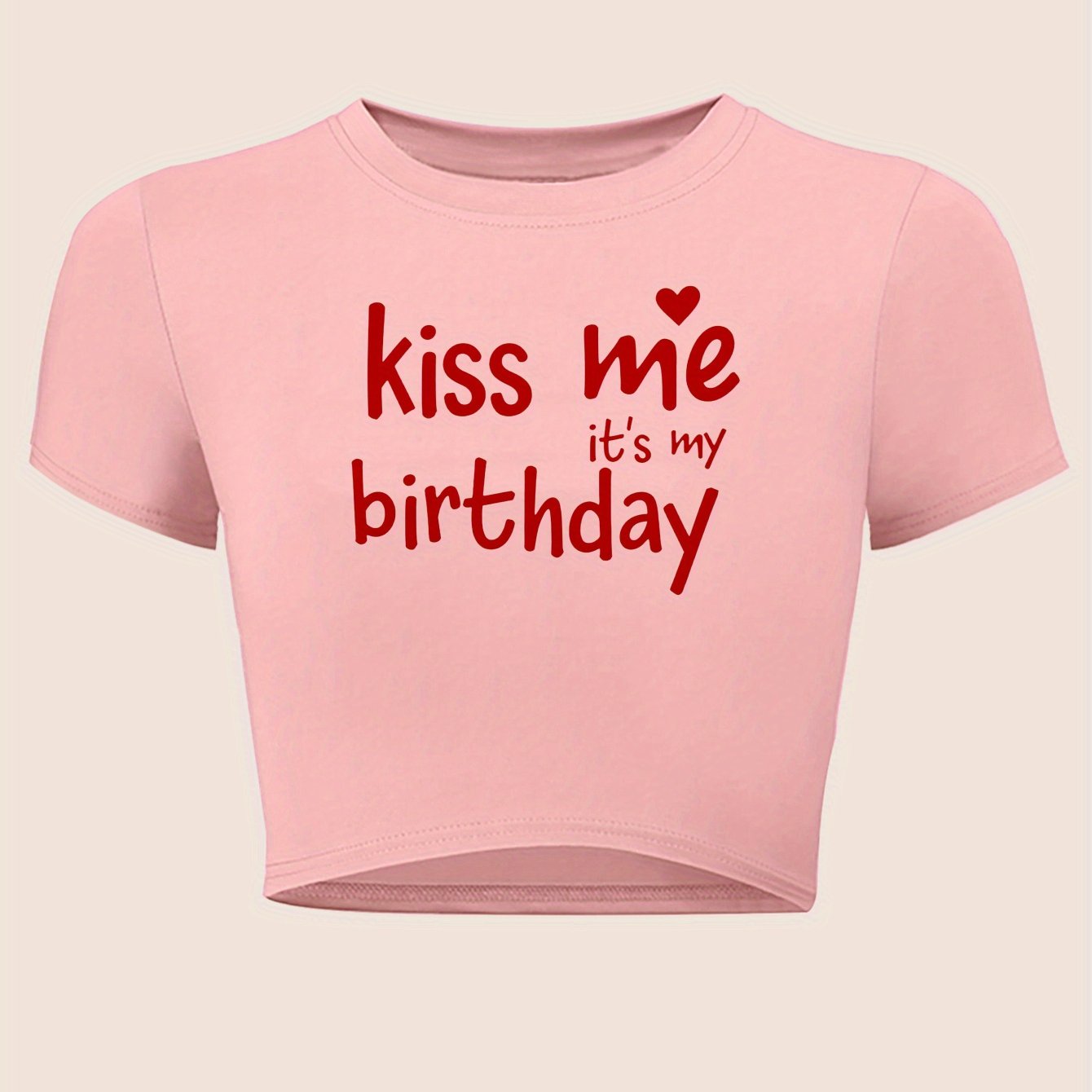 Women’s “KISS ME IT’s MY BIRTHDAY” Y2K Graphic Crop Top – Black Slim Fit Tee with Heart Design