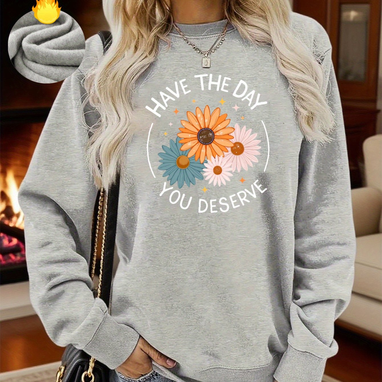 "Have The Day You Deserve" Sassy Graphic Hoodie - Floral Sun Design