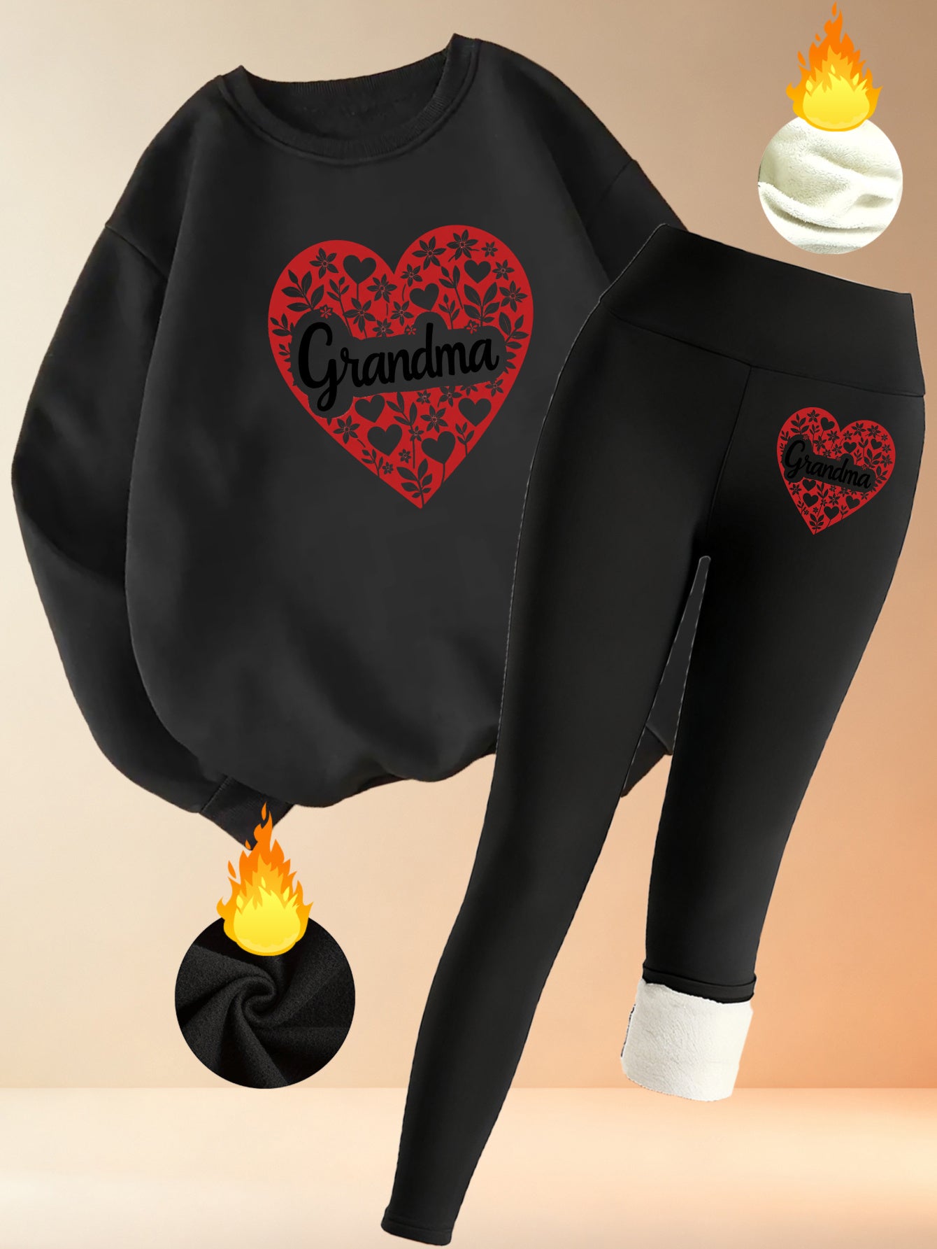 The "Grandma" Heart Set - Cozy Fleece-Lined Loungewear