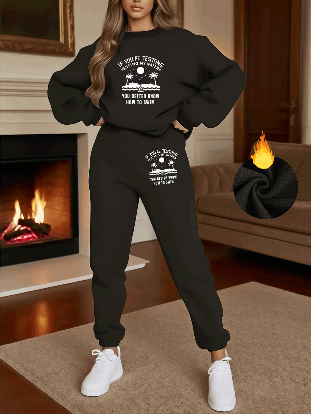 Oversized Plush Lounge Set - Warm Sweatshirt & Drawstring Pants