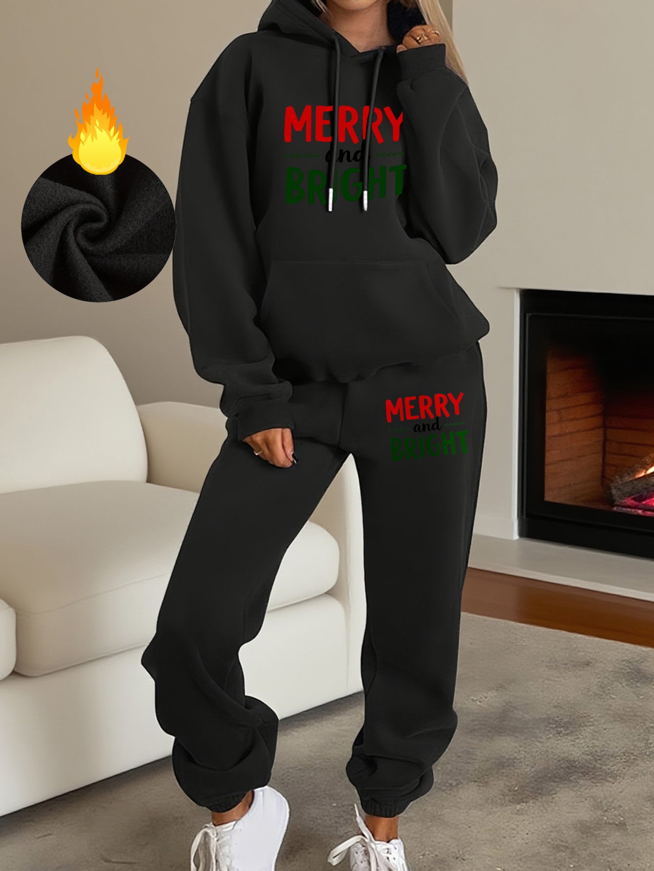 "Merry and Bright" Christmas Fleece Set - Hoodie & Sweatpants