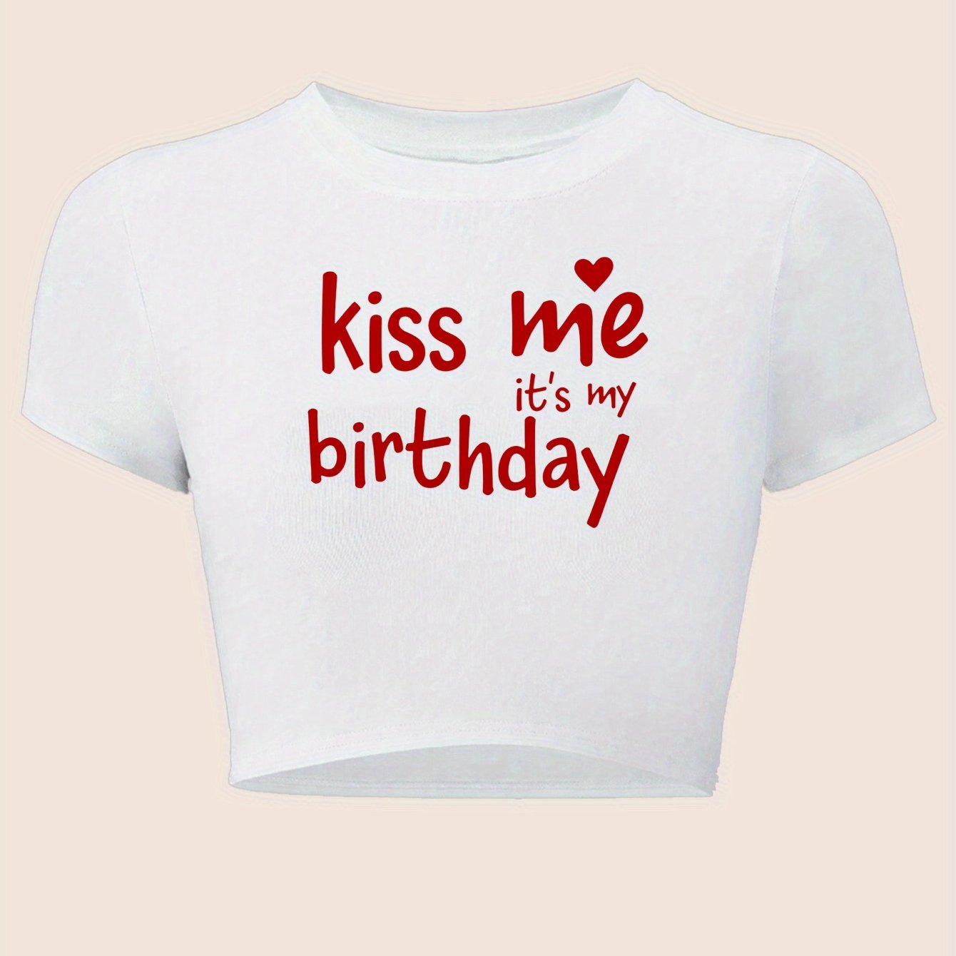 Women’s “KISS ME IT’s MY BIRTHDAY” Y2K Graphic Crop Top – Black Slim Fit Tee with Heart Design